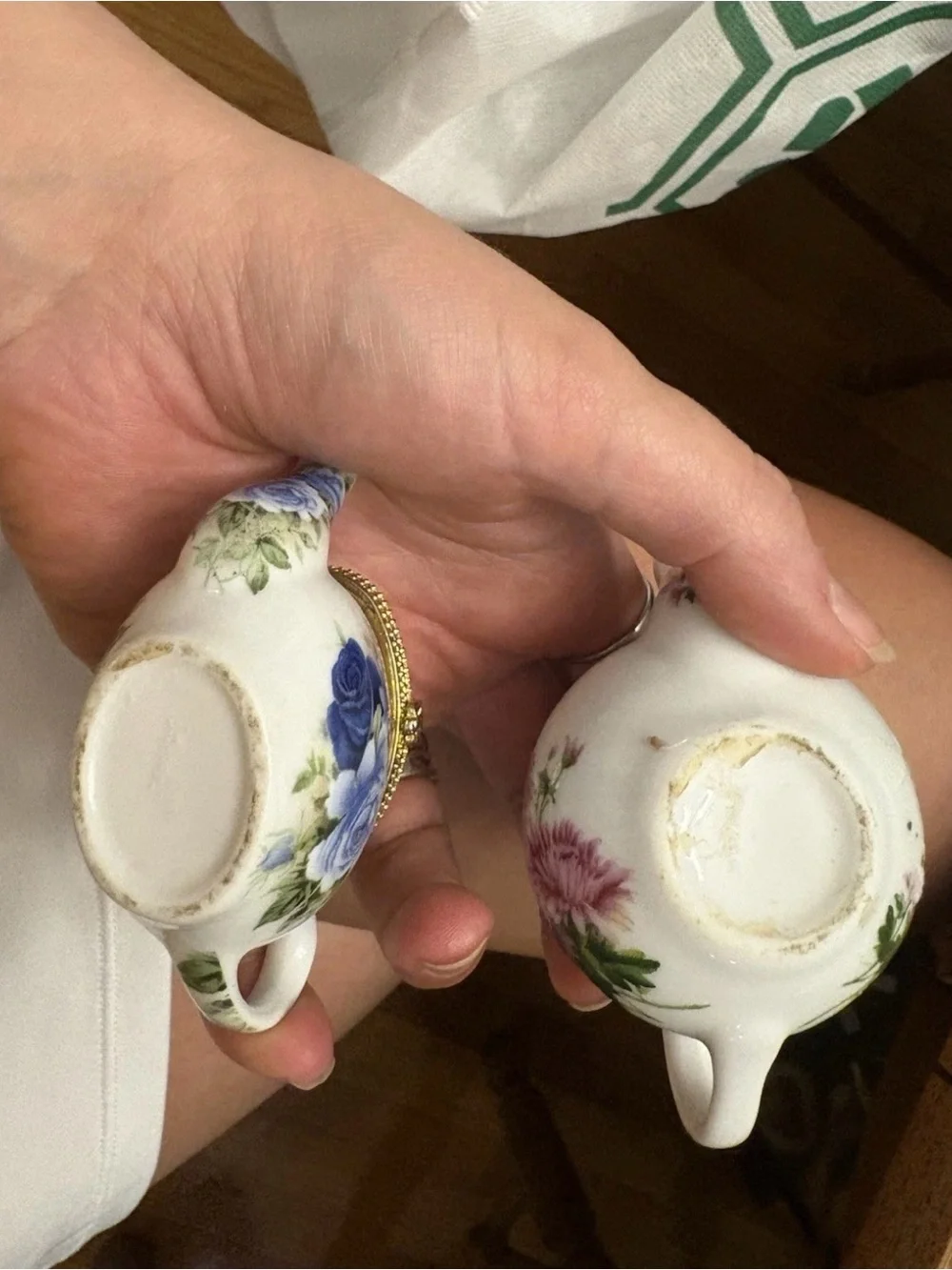 Porcelain Floral Mini Teapot Trinket Box - Blue and Pink